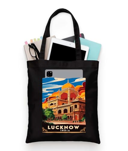 Image of ZORI Black Tote Bag With Pocket Printed Designed Canvas Tote Bags For Women large capacity,Tote bag For Shopping, College, Travel, More Canvas Handbag For Unisex Bag