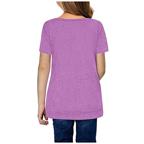 Girls Casual Solid Color Tops,Kids Girls Casual Tunic Tops Knot Front Button Short Sleeve Blouse T-Shirt Tee(Purple,12-13 Years)2