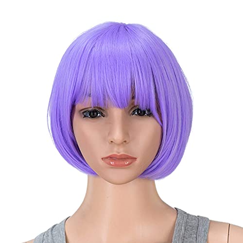 yumtaro Light Purple Straight Bob Wig with Bangs Short Length Apple Cut