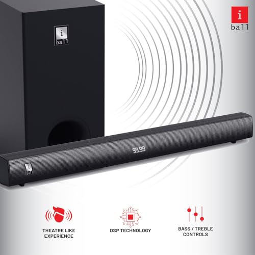 Image of iball Cinebar-160 High Power TV Sound Bar with Digital LED Display, 6.5 inch Wired Subwoofer, 120W RMS, Bluetooth Wireless, Optical, HDMI (ARC), 3.5mm Aux-in, USB Input, Remote Control, Wall Mountable -