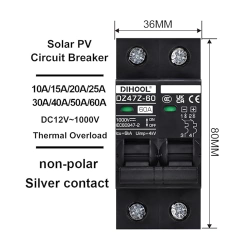 Protector de batería solar de 25A e interruptor magnetotérmico MCB de 1000 V CC 2