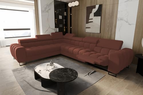 Friderik Sofá esquinero Aspen Max Relax 330 x 260 cm con función de dormir y relajarse, reposacabezas ajustables, superficie de descanso 117 x 190 cm (ladrillo, derecha)