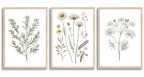 3 Piece Wildflower Framed Wall Art Floral Canvas Prints 16x20in