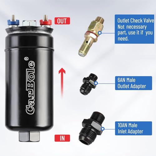 CarBole 300LPH External Inline Fuel Pump – 12V High Flow EFI Pump with 10AN Inlet & 6AN Outlet - Image 4