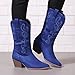 Bplangat Cowboy Boots for Women Cowgirl Mid Calf Western Style Embroidery Stitched Low Chunky Heel Ladies Fashion Boots, Royal Blue Size 7