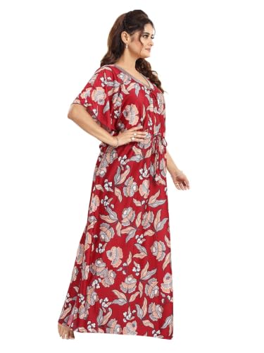 Image of Kaftan Printed Cotton Maxi Dress /Nighty /Nightdress for Ladies /Girls /Women | Free Size