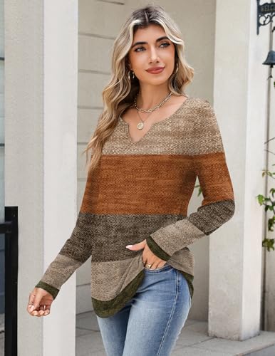 Image of Zeagoo Long Sleeve Shirts for Women Fall Tops Casual Dressy V Neck Blouses Boho Tunic Western Clothes Vacation Outfits