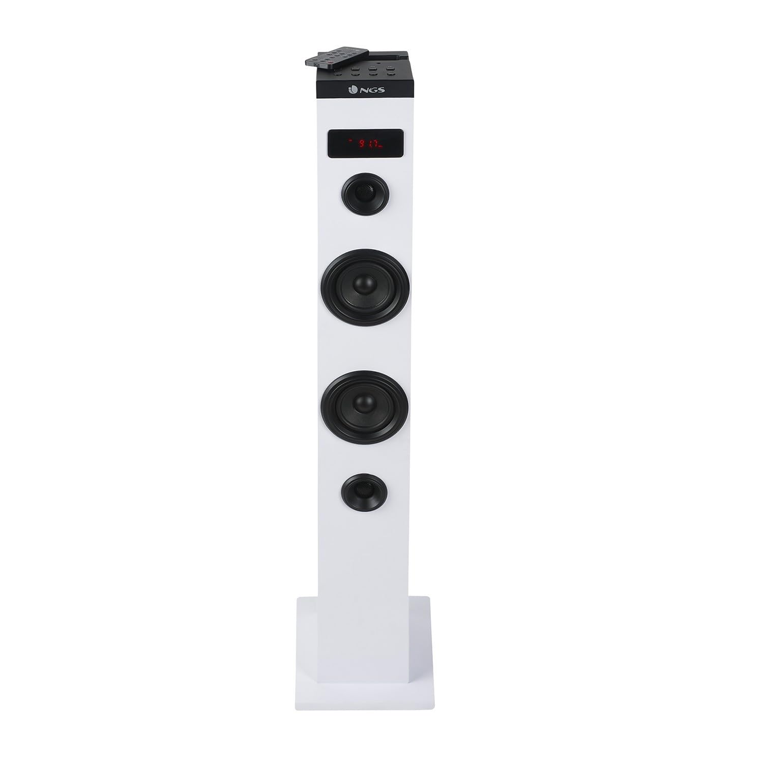 Bmi Enceinte Colonne Tour de Son Bluetooth 50W NGS SKYCHARM avec Télécommande, Entrée Optique, USB, Radio FM et AUX in - White