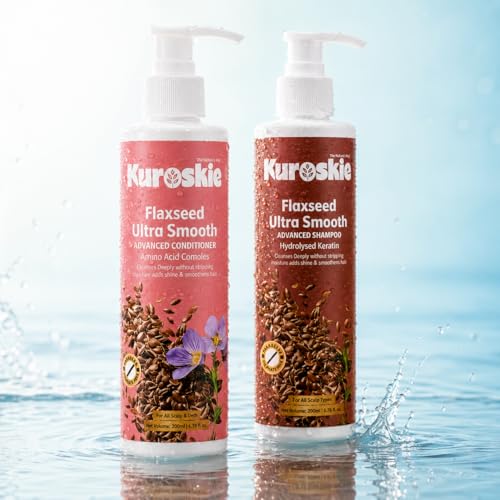 Image of Flaxseed Ultra Smooth Shampoo & Conditioner Combo | Flaxseed Extract, Hydrolysed Keratin & Amino Acid Complex | Anti Frizz, Smooth & Shiny Hair | Sulphate & Paraben Free | Men & Women | Shampoo 200ml + Conditioner 175ml