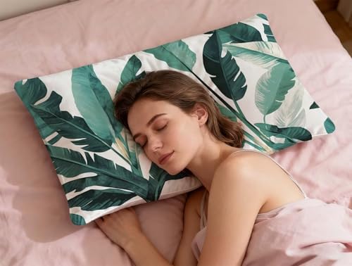 Funda de cojín para sofá de 40x60 cm en terciopelo verde con estampado botánico de hojas 7