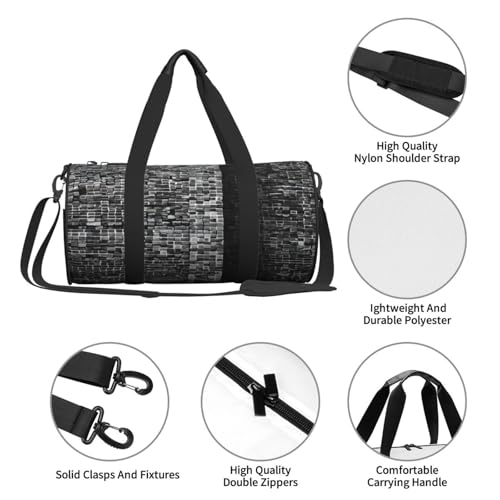 Sac de voyage rond imprimé gris abstrait multi-compartiments léger