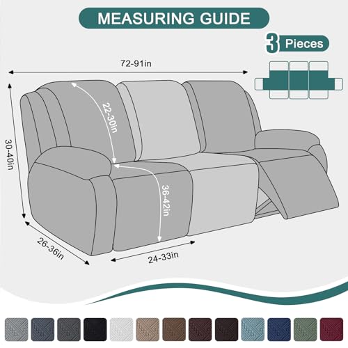 Image of Ruaozz Recliner Couch Covers 3 Pieces Sofa Recliner Covers with Pockets Stretch Reclining Slipcover Washable Furniture Protector with Elastic Bottom (3 Seater, Army Green)