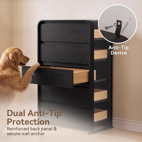 Image of YESHOMY Black 5-Drawer Dresser for Bedroom, 50.5 inch Tall Chest of Drawers