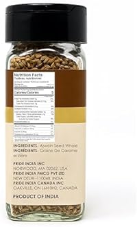 Pride of India – Ajwain Seed Whole – Gourmet Carom Seeds – Flavoring agent for Savory Dishes – Aromatic & Nutrient-Dense – Easy to Use – 2.1 oz. Dual Sifter Bottle