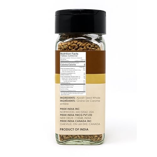 Pride of India – Ajwain Seed Whole – Gourmet Carom Seeds – Flavoring agent for Savory Dishes – Aromatic & Nutrient-Dense – Easy to Use – 2.1 oz. Dual Sifter Bottle