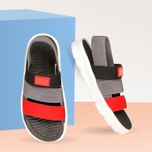 Image of ARCHID Red Grey Kids Sandal Soft EVA Sole Stylish Sandals for Kids with Back Strap Comfortable and Light Weight SandleWith Anti Skid and Waterproof Technology For Everyday use for Boys