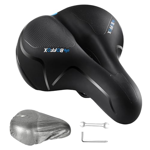 BOFFOX Sillín de Bicicleta para Hombre y Mujer con cómodo y Suave Espuma viscoelástica de Gel ergonómico, cómodo Asiento de Bicicleta para MTB, Bicicleta de Carretera, Trekking (Azul)