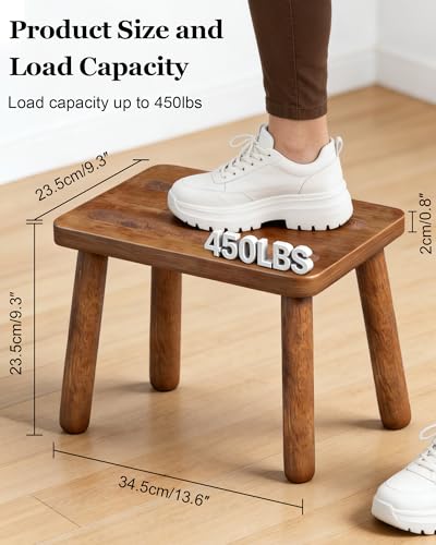Image of Wooden Step Stool 13.4inch, Non-Slip One Step Stool for Adults, 450 LBS Heavy Duty Capacity, Easy Assembly Nightstand Stool for Bedroom Bathroom Kitchen,White
