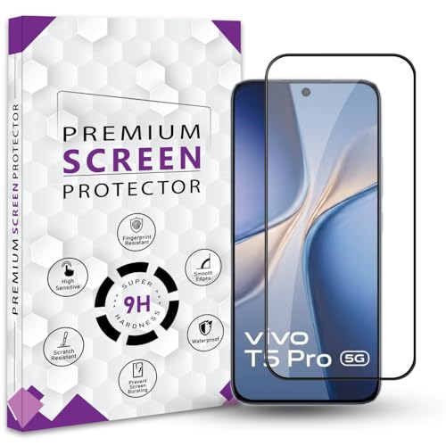 Image of Premium Tempered Glass Screen Protector Guard For Vivo T5 Pro 5G (6.83 Inch, Pack of 1) | Edge to Edge Coverage With Easy to installation kit