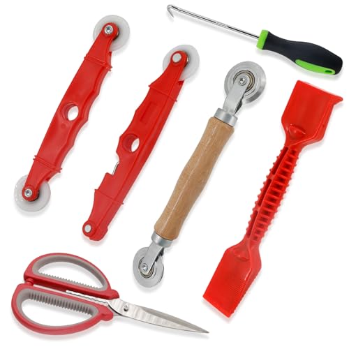 Screen Repair Tools, 6 in 1 Window Screen Installation Kit Include Screen Roller Spline Roller Tool, Spline Removing Hook, Rubber Strip Shovel for Installing and Replacing Window Patio Sliding Door