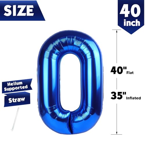 Image of 40 Inch Navy Blue Number 0 Balloon, 0th Birthday Party Decorations | 40 Inch Navy Blue inflatable foil number balloons, large birthday decorations for 0th birthday