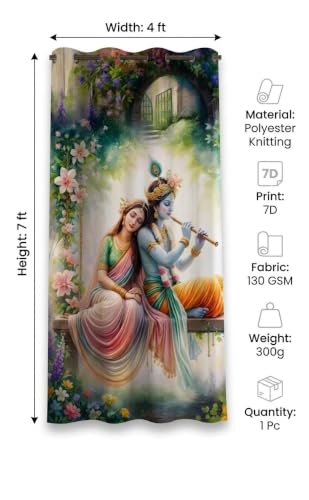Image of Digital Printed Curtain with Pink Rose and Butterfly Design, 7 Feet, Grommet Top, White (1, Krishna Bansuri, 7 Feet)