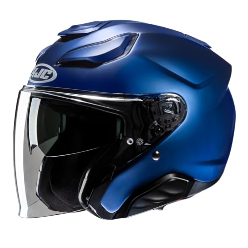 Casco de moto jet HJC F31 con acabado azul mate metálico exclusivo