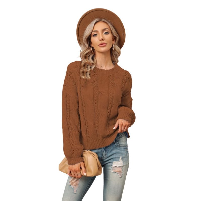 Women's Solid Color Loose Fit Sweater Round Neck Long Sleeve Pullover for Winter