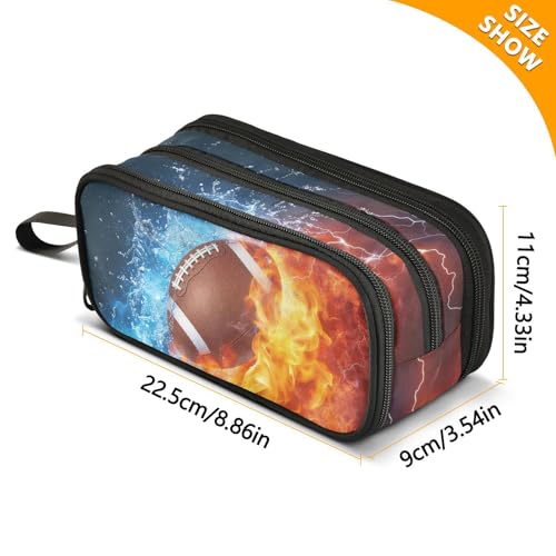 Image of American Football Pencil Case Box Boys Girls Large Pencil Pouch with Zipper Compartments Big Capacity Stationery Pen Bag Organizer for Kids Teens Adults School