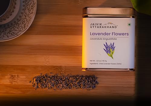 Image of Jaivik Uttarakhand - Lavender Buds Loose Leaf Tea (226.8 g), Whole Dried Flower, Caffeine-Free, Rich in Antioxidant, Pack of 4 Tin Box
