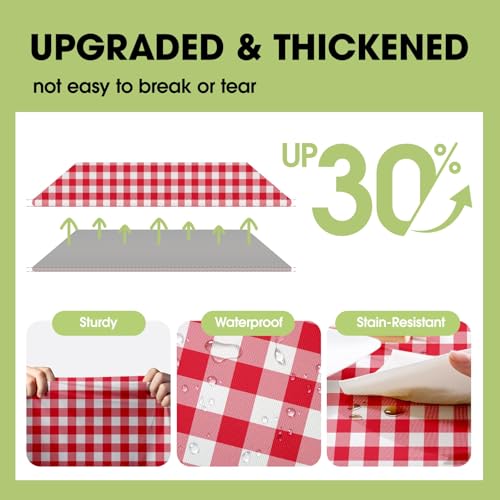 Image of Pureegg Plastic Table Cloth Disposable 10 Pack, 54 x 108 Inch Table Cloths, Party, Picnic, Decorative Gingham Tablecloths, Rectangle, Red and White Checkered Cover, Leakproof & Sturdy, Red Plaid