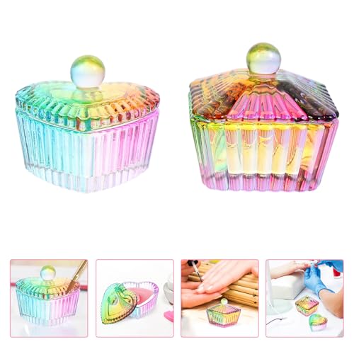 2 vasos de cristal holográfico para manicura con tapas miniatura 7