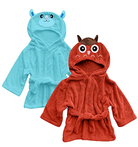Image of Sunny zzzZZ 2 Pack Unisex Baby Plush Animal Face Robe for 0-9 Months - Baby Essentials Registry Gifts