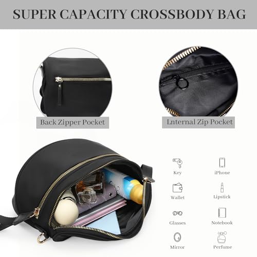 Image of Womens Crossbody Bag, Spacious Nylon Bum Bag Trendy Shoulder Purse with Adjustable Strap Zipped Travel Essentials
