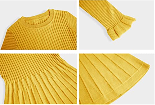 Little Girls Knit Sweater Dress Long Sleeve Ribbed Ruffle Dress Kids Pullover Dresses3