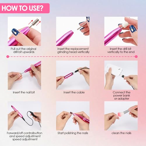 RETOLIT 16 in 1 Nail Drill Machine Professional, 20000 RPM Electric Nail File USB, Adjustable Speed Manicure Pedicure Kit with Drill and 56 Polishing Bands, Nail Tools Acrylic... - Image 6