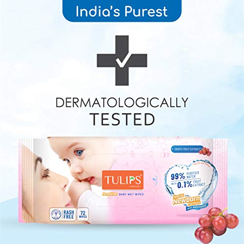 Image of Tulips Sensitive Baby Wet Wipes (72 wipes x 2 Pack), for Gentle Cleaning /Moisturising, Rash Free, 99% Purified Water with Grapefruit Extracts