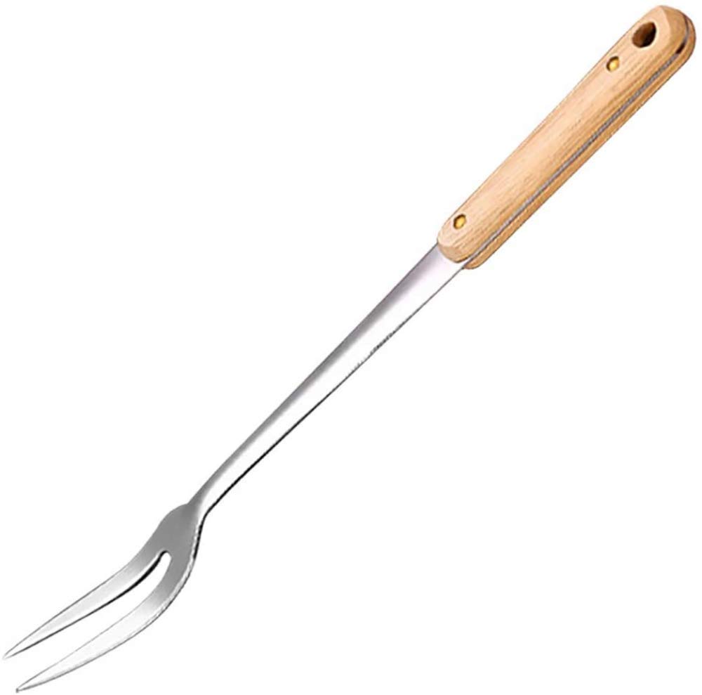 Fourchette à Viande avec poignée en Bois, Fourchette à découper Professionnelle, Fourchette à rôtir en Acier Inoxydable, 2 pièces