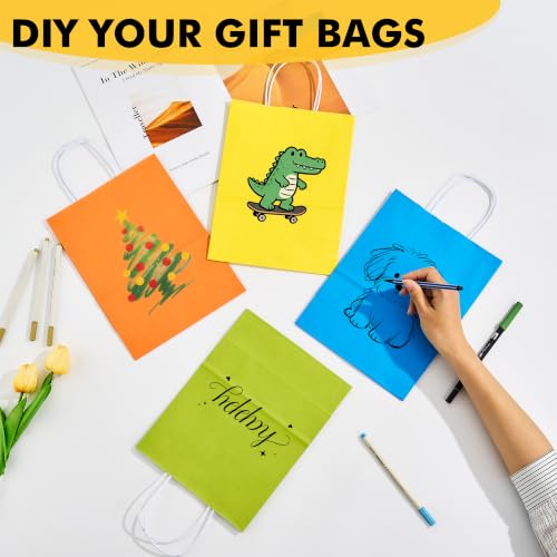 Image of RACETOP Kraft Paper Gift Bags Medium 24 Pack 8x4.5x10.8 in 8 Colors | Kraft Paper with Handles, for Birthday, Baby Shower, Wedding, Crafts, Parties, Gift Wrapping, Holiday, Eco-Friendly