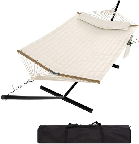 2-Person Hammock Suite with Collapsible Steel Frame – Backyard Oasis & Camping Essential (450lb Support, UV-Resistant + Storage Bag),White (Concave)
