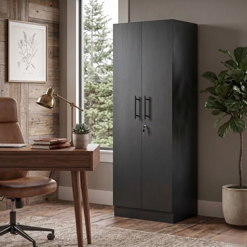 Image of FFO 2 Door Wardrobe | Multi-Purpose Wardrobe Organizer with Shelves | Engineered Wood Cupboard for Living Room, Bedroom & Office | Modern Sideboard Storage Unit Black DIY.