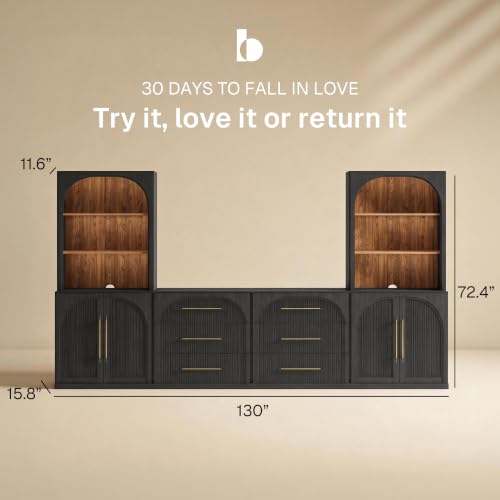 Image of BELLEZE Jagger 130 inch Wall Unit 6-Piece Modular TV Stand - Ebony