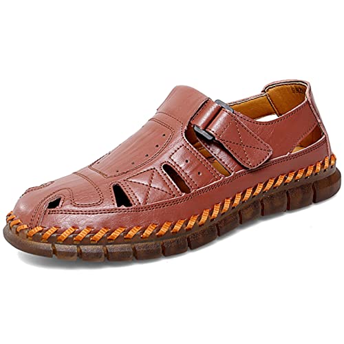 Moodeng Men's Sport Sandals Summer Leather Sandals Slip-on Causal Shoes Outdoor Loafers Closed Toe Fisherman Sandal