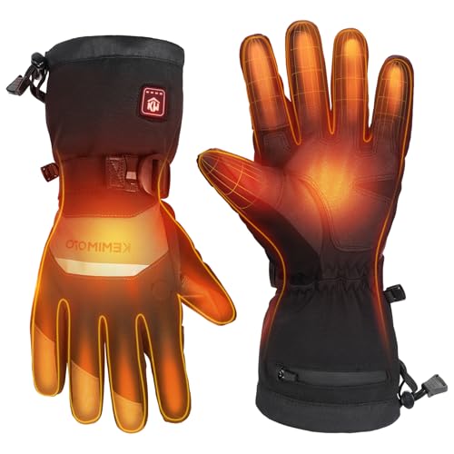 KEMIMOTO Guantes Calefactables, Guantes Calefactables con Batería 7,4 V, 2500 mAh, Guantes Moto Térmicos Invierno Actividades al Aire Libre en Hielo y Nieve, Pesca en Hielo