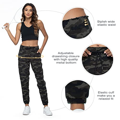 Haowind Joggers For Women With Pockets Elastic Waist Workout Sport Gym Pants Comfy Lounge Yoga Running Pants(Green Camo M) #TOP3