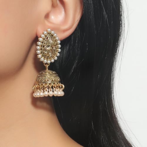 Jhumka Indian Pearl Beaded Earrings Bohemian Crystal Chandelier Earrings Perfect for Ethnic Occasions Women2