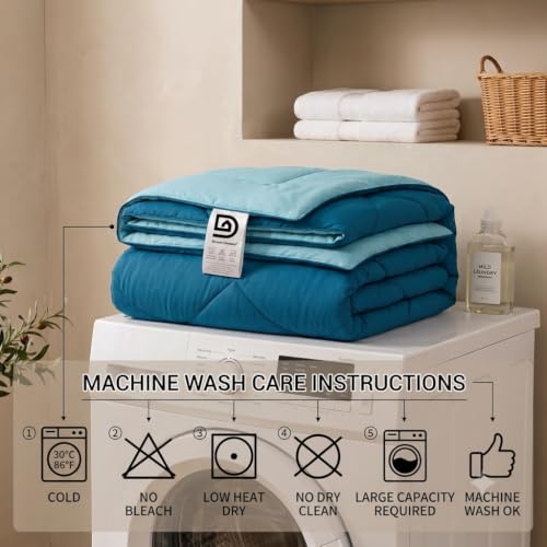Image of 220 GSM Comforter Set Double Bed | Microfiber Reversible AC Blanket Duvet Quilt for Double Bed King Size (Deep Teal & Carribean Blue)