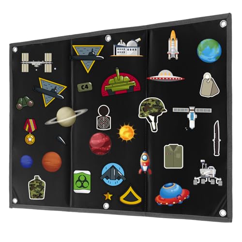 QWORK® Panel de exhibición parches tácticos, 60 x 45 cm negro estera de gancho para parches tácticos con ojales, para distintivos, estampillas y parches
