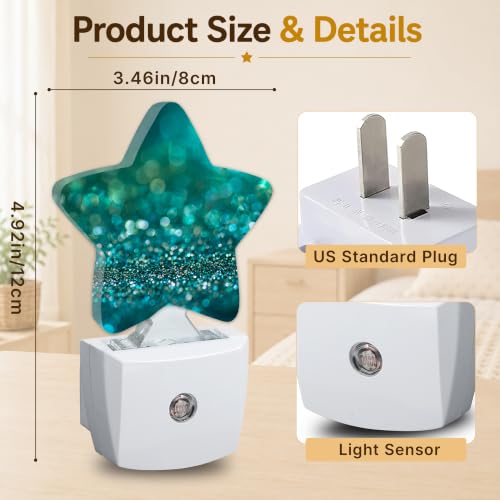 Image of Star Night Light with Dusk to Dawn Sensor, Green Glittering Plug in Night Light for Kids Bedroom Nursery, Soft Warm Glow Lamp for Hallway Bathroom Energy Saving