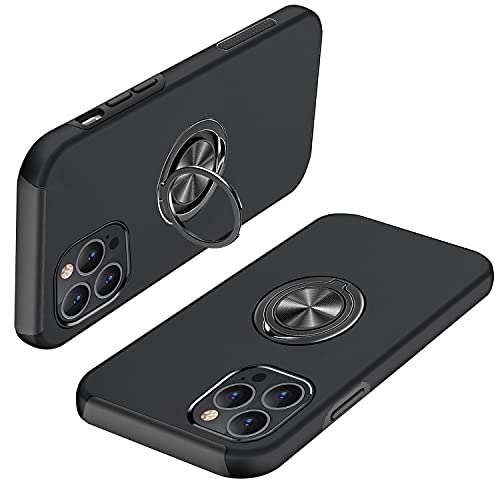 iPhone 13 Pro Max ケース リング付き pc+tpu 耐衝撃 一体型 携帯カバー アイフォン13Pro Max ケース 指紋防止 360°回転 スタンド機能 車載ホルダー対応 人気 衝撃吸収 傷つけ防止 ケース ブラック
